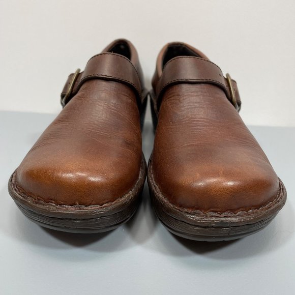 Born Clogs Shoes Buckle Harness Slip On Leather Brown Wedge Heel Womens 11 - Picture 4 of 12